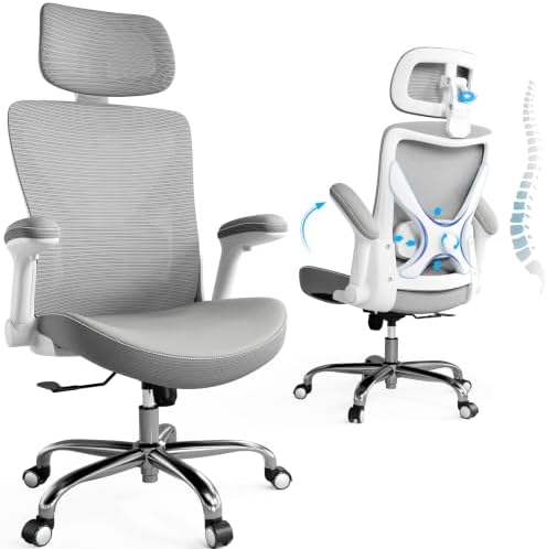 TRALT Office Chair - Ergonomic Office Chair with Adjustable Lumbar Support Headrest Office Desk Chair - Gaming Chair in X-Shape Office Chair - Desk Chair Computer Chair 150 kg White/Grey