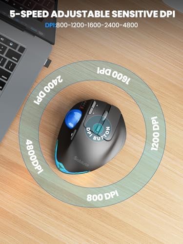 Wireless Trackball Mouse, Adjustable Angle, Rechargeable, Backlit-Blue Ball