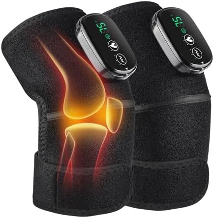Cordless Electric Heated Knee Massager, 3-in-1 Heated Knee Massager with Heat for Knee Elbow Shoulder Wrap with 3 Vibration & Heating Modes (2 Pack)
