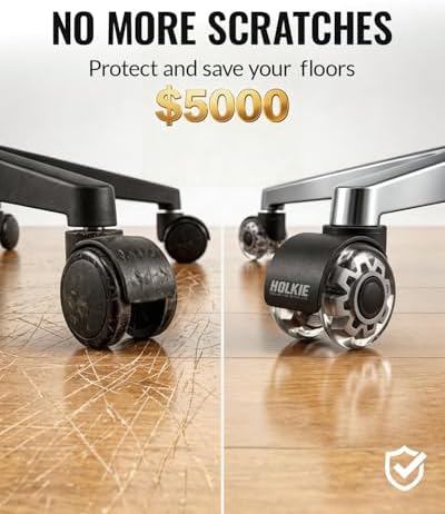 HOLKIE Office Chair Wheels 2 Inch Set of 5 Replacement - Universal Fit 11mm Dual Rubber Smooth Quiet Rolling Casters - for Hardwood Floors Carpet Computer Grey