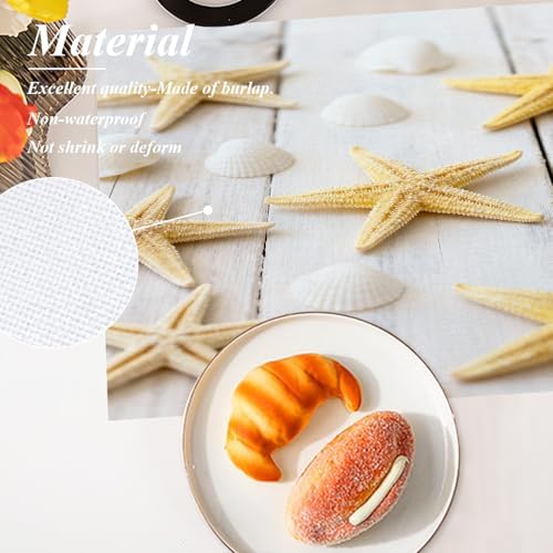 Shrahala White Beach Beige Set Of 4 12 X 18 Inch Linen Placemats , Sea Shell Starfish Background Beach Shells Burlap Table Mat Washable Double Layered Heat Insulation For Indoor/Outdoor
