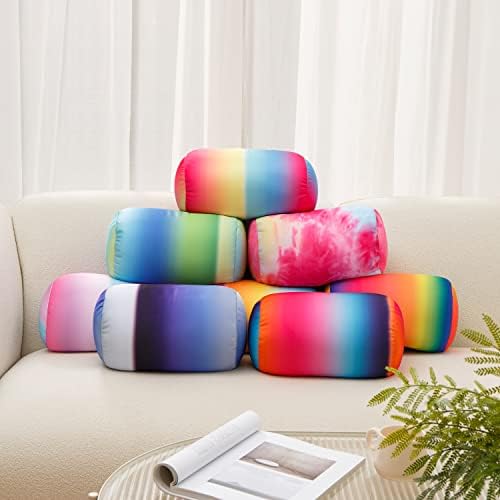 Squish Microbead Pillow Neck Lumbar Body Sopport Microbead Bolster 7 * 12Inches Travel Pillows for Chair Sleeping Car Seat Emotional Colorful Dormroom Accessory (Rainbow)