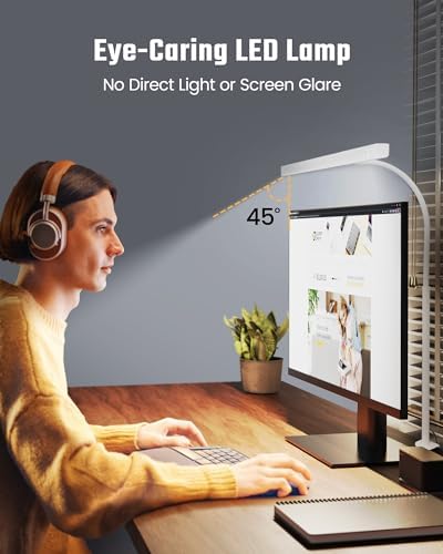 SUPERDANNY LED Desk Lamp for Office Home, 12W Eye-Caring Light with Clamp