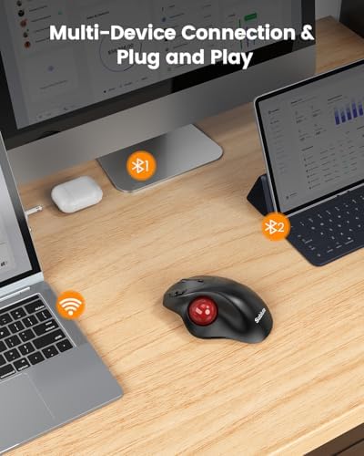 SABLUTE Trackball Mouse with 5-Level DPI, Ergonomic Mouse Wireless 2.4G Plug-and-Play for 3 Devices
