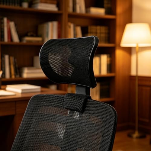 Office Headrest Mesh Ergonomic Attachment Chair Extension Adjustable Neck Support Design Suitable for Workspaces Gaming, Black-D