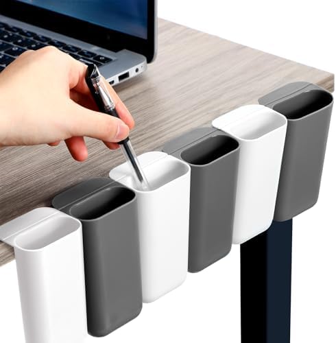 Resurhang 6 Pcs Monitor Pen Pencil Holders DIY Screen Pen Holder Computer Monitor Pencil Holder Desktop Accessories PP Self Adhesive Desk Organizer for Office Classroom Gadget Storage(Gray, White)