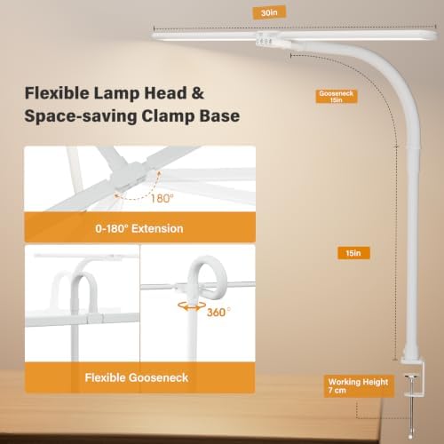 SIBRILLE LED Desk Lamp for Home Office - Dimmable Computer Desk Light with Clamp, Modern Architect Task Lamp with Color Changing, Flexible Desktop Lamp with Gooseneck for Monitor, Double Head, White