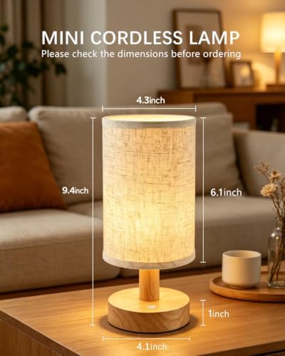 CHLORANTHUS Mini Rechargeable Cordless Table Lamp – 4000mAh Battery Bedside Lamp, Touch Control Dimmable LED Light with 3 Color Modes, Portable Night Light for Decor for Bedroom & Living Room