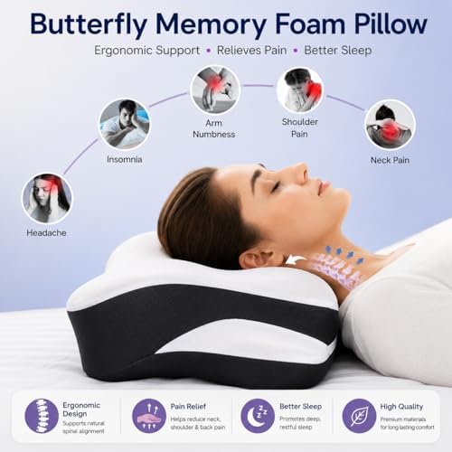 Cervical Neck Pillow for Side Sleepers, Ergonomic Memory Foam Pillow for Neck & Shoulder Pain Relief, Cooling Orthopedic Bed Pillow with Removable Cover