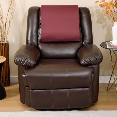 Non Slip Recliner Headrest Protector Washable Faux Leather Headrest Covers for Recliner Chair Waterproof Couch Head Rest Covers for Sofa,Furniture,Office Chair,Theater Seat (Burgundy)