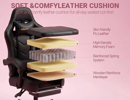 Mistpeople Gaming Chair, Ergonomic High Back Computer Chair with Footrest, Lumbar Support & Pocket Spring Cushion, Comfortable Swivel Home Office Desk Chair for Adults