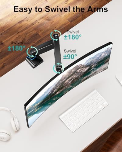 Single Monitor Desk Mount, 19-34 inch Adjustable Full Motion Monitor Arm, Computer Monitor Stand Holder with Clamp and Grommet Base, Fits 4.4 to 19.8lbs Screens, VESA Mount Bracket, Black