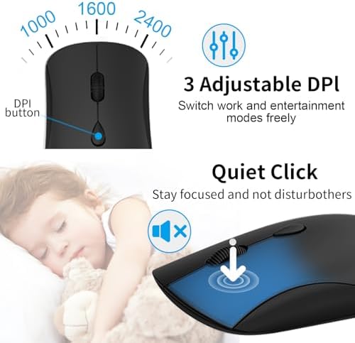 Slim Silent Full Size Wireless Keyboard Mouse Combo Black