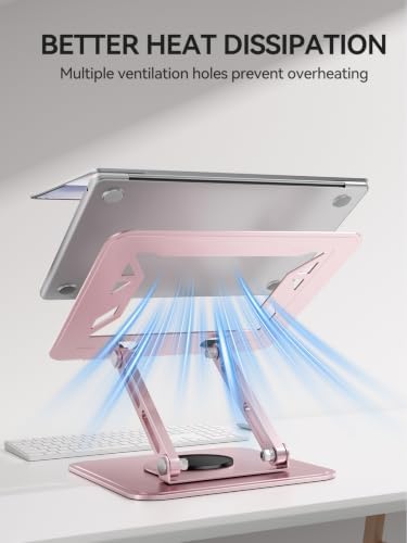 tounee Laptop Stand for Desk, Adjustable Computer Stand Holder with 360° Rotating Base, Ergonomic Laptop Riser Compatible with MacBook Pro Air, All Laptops 10-15.6"-Pink