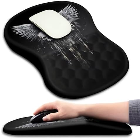 Hokafenle Ergonomic Mouse Pad Wrist Support with Massage Design, Wrist Rest Pain Relief Mousepad with Memory Foam&Non-Slip PU Base, Mouse Pads for Wireless Mouse & Desk (12x8 inch,Demon Angel)
