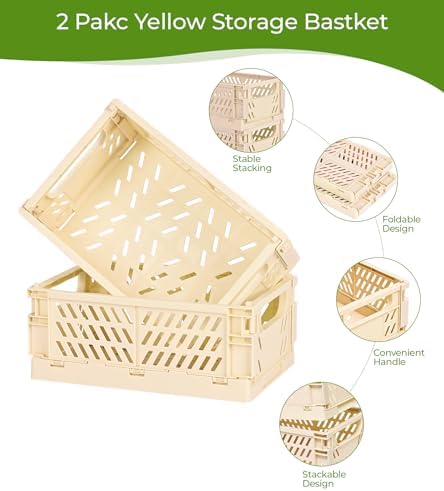 HUUSMOT 4-Pack Collapsible Plastic Storage Baskets, Yellow, 9.8"x6.5"x3.8"