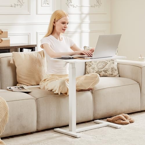 Sweetcrispy Overbed Table, Adjustable Rolling Desk, Mobile Standing Desk