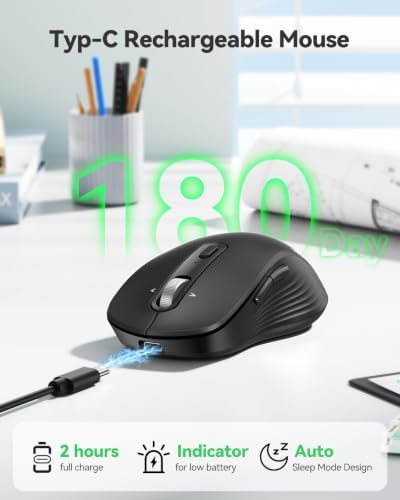 TECKNET Rechargeable Wireless Bluetooth Mouse with 4-Way Wheel, 3-Device