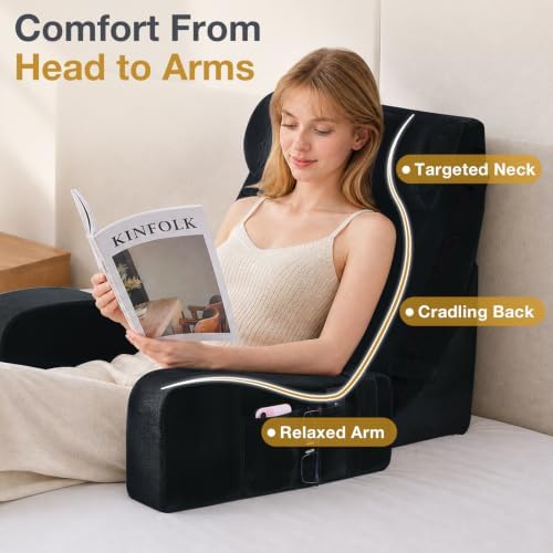 Sasttie 15-25 inch Adjustable Reading Pillow with Armrests, Black