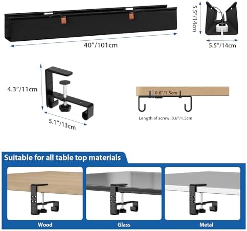 Zilink Under Desk Management Tray Desk Cable Organizer 40 inch, Black