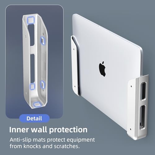 ELETIUO Wall & Under Desk Laptop Mount Holder–Adhesive & Screw in,1.02"/ 26 mm,Anti-Scratch Pads,Universal for MacBooks,Surface,Keyboards,Tablets,Switch &More,Matte Silver
