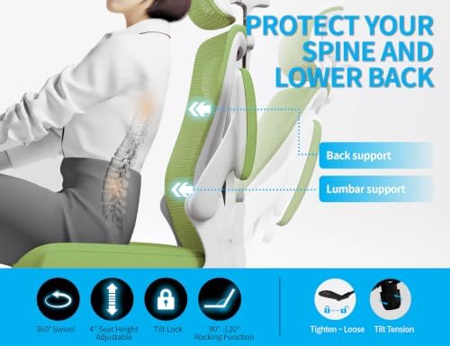 Ergonomic Office Chair: Mesh Desk Chair Comfy with Headrest& Lumbar Support