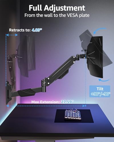MOUNTUP Monitor Wall Mount for 22-43 Inch Curved Screens, Holds 2.2 to 33.1 lbs, Ultrawide Computer Monitor Wall Mount, Heavy Duty Wall Monitors Arm, 75x75 mm to 200x200 mm Vesa Mounts