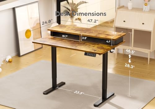 Claiks Standing Desk with Drawers & Monitor Shelf, 48" Rustic Brown