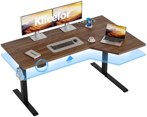 Klicelor L Shaped Standing Desk 55 x 31.5 Inch, Electric Height Adjustable Corner Desk for Home Office Workstation, Ergonomic Sit Stand Computer Table with Memory Controller, Dark Walnut