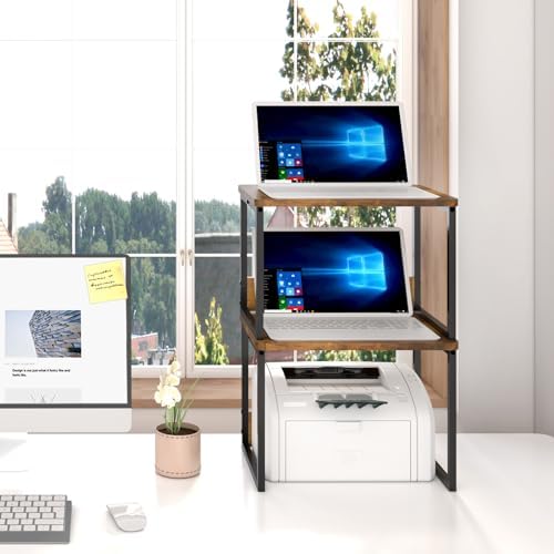 MARTY Desktop Printer Stand 2 Pack Printer Shelf for Desk Home/Office,Brown