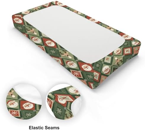 Christmas Theme Deer Snowflakes Winter Holiday Pattern Baby Changing Pad Cover, Unisex Christmas Nursery Diaper Changing Table Pad Mat Sheet for Boys Girls-16x32