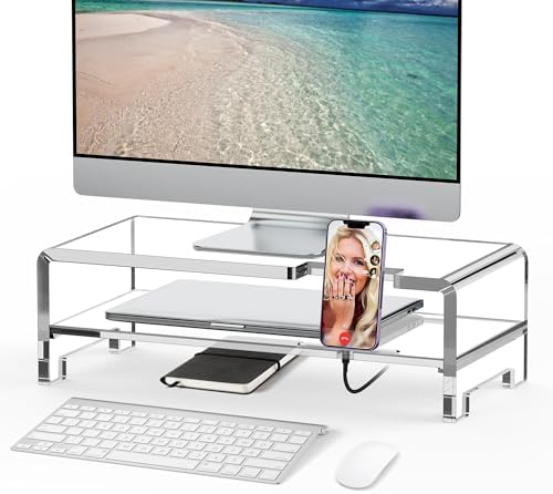 Acrylic Monitor Stand Riser Clear Laptop Stand 2-Tier L16 xW7.5 xH4.7