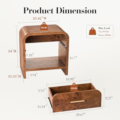 Night Stand, 1-Drawer and 1 Storage Shelf