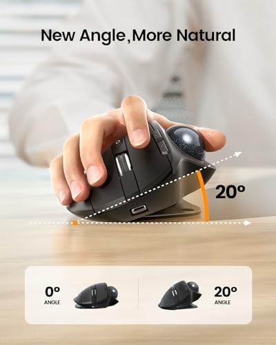 ProtoArc EM01 NL Wireless Trackball Mouse, Rechargeable Thumb Control, Gray