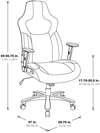 OSP Home Furnishings ECH Series Big and Tall Bonded Leather Gaming Chair for Up to 350 Pounds with Height Adjustable Flip Arms and Metal Base, Grey Mesh