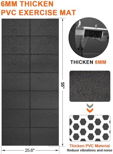 Treadmill Mat, 5'x2.5'/5.6'x2'/6.5'x3'/8'x3',6mm Thickness Exercise Equipment Mat for Carpet Hardwood Floors, Compatible with Walking Pad,Spin Bike,Elliptical Trainer,Rowing Machine