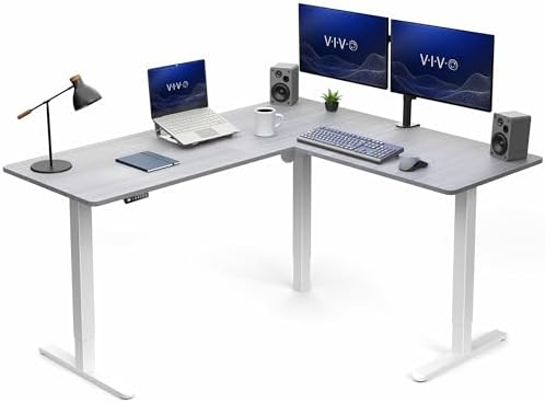 VIVO Dark Gray 63 x 55 in Corner Standing Desk, DESK-E3CTWG