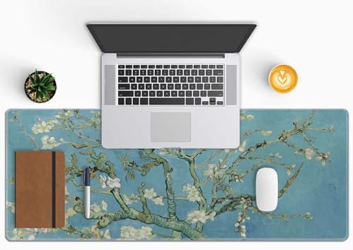 Gaming Mouse Pad, Large Mouse Pads for Desk, Non-Slip Rubber Base Mousepad, Keyboard Mouse Mat Desk Pad with Stitched Edges, 31.5x11.8 inch Vincent Van Gogh Almond Blossom