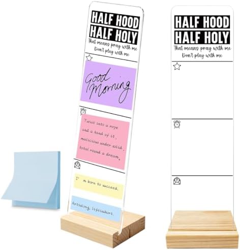 Sticky Note Holder, Monitor Memo Board, Acrylic Post It Note Holder with Wooden Base, Includes 100 Notes, Desk Organizer, Funny Christian Quote “that Means Pray with Me Don’t Play with Me”