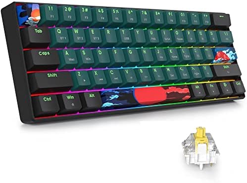 surmen GT61 Wireless 60% Keyboard, Mini RGB Mechanical Gaming Keyboard 60 Percent Hot-Swappable with Linear Gateron Switch Type-C/Bluetooth 5.0 Programmable (Gateron Yellow, Sound Wave 61)