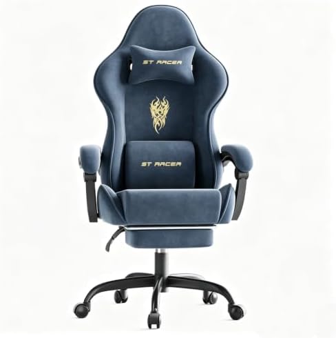 Soontrans Grey Velvet Gaming Chair with Embroidery Design