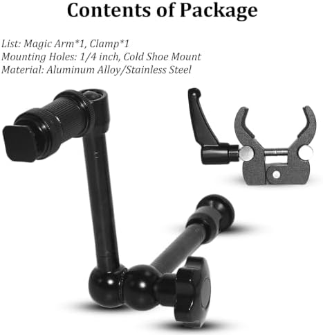 11" Magic Arm Clamp Mount, Camera Monitor Holder with Cold Shoe