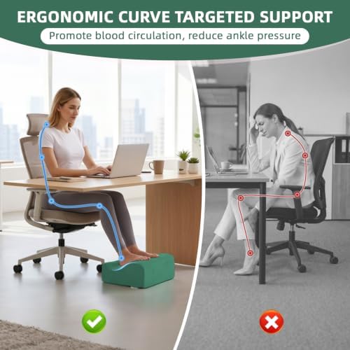 Work Foot Rest Under Desk,Ergonomic Footrest&Washable Cover Green