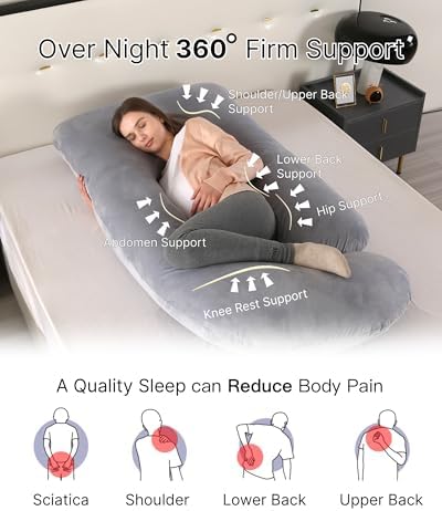 ALLOPERA Pregnancy Pillow, Full Body Maternity Pillow 57 inch, with Removable Washable Cover - Sleep Support for Legs, Back, Neck, Shoulder, HIPS, Belly for Pregnent Women, Velvet Cover(Grey)