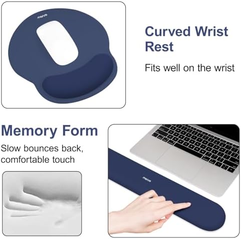 MOSISO Wrist Rest for Mouse Pad Set, Large Gaming Deskpad, Navy Blue