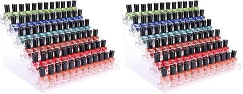 BTremary Clear Nail Polish Paint Organizer Holder Rack Shelf 6 Tier Acrylic Tattoo Ink Essential Oil Display Stand Holds Up to 48-96 Bottles for Table (Fit 1-2oz Bottles) (Pack of 2)