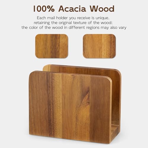 Acacia Wood Mail Organizer, Mail Holder for Desk, Letter Holder for Countertop, Small Envelope Holder, Desk Organizers and Accessories for Home Office