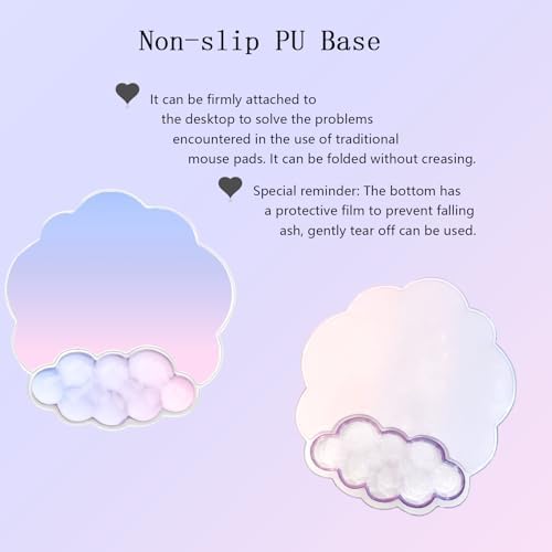 Gel Cloud Wrist Rest Keyboard Clear Mouse Pad with Wrist Rest Set 3PCS Ergonomic Acrylic Coaster Non-Slip Base Cute Transparent Cool Wrist Pad for Keyboard and Mouse Computer Gradient Pink Blue