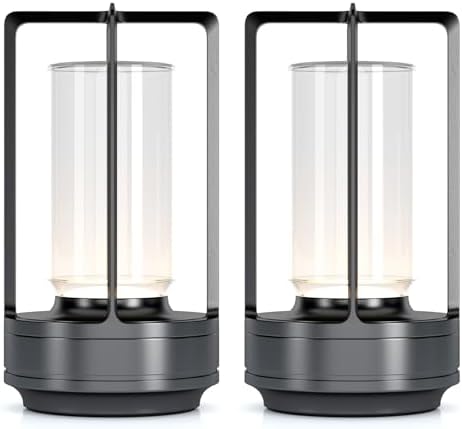 Rechargeable Cordless Small Metal Table Lamp, Stepless Dimming, 3-Color