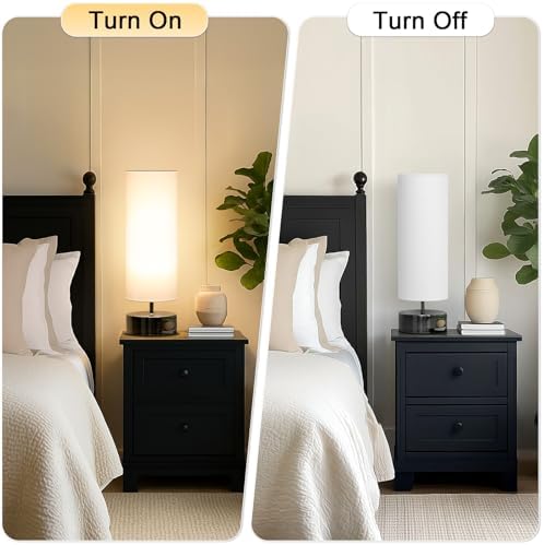 Touch Table Lamp, 3-Way Dimmable Bedside Lamp with Cylinder Fabric Shade